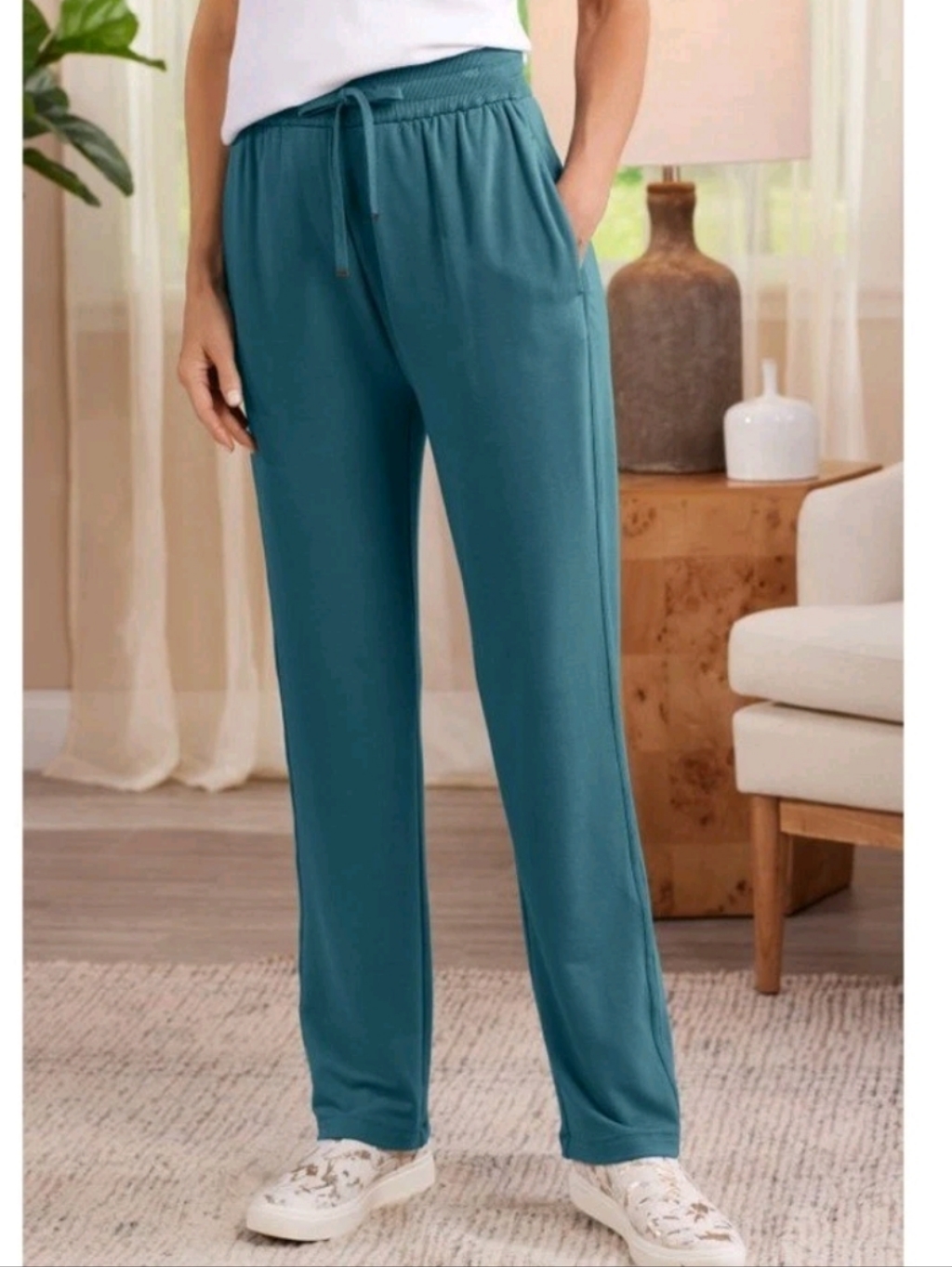 Soft Surroundings Live Soft Sarah Pants Teal Blue Large Comfy Cozy Lounge Sz S